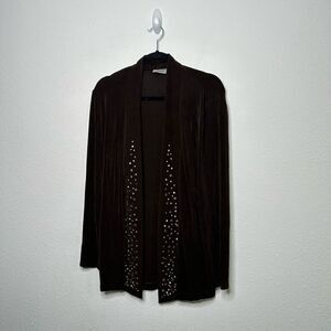 Chico’s Travelers Slinky Knit Brown Studded Open Front Cardigan Jacket 1 (M)